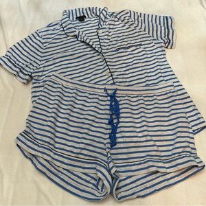 J. Crew Dreamy short-sleeve cotton pajama set in blue stripe 51190